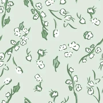 Vector Cute Summer Wild Meadow Florals in Pastel Green seamless pattern backg Stock Illustration