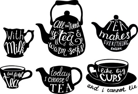 Vector cute tea quotes and sayings typography set Stock Illustration