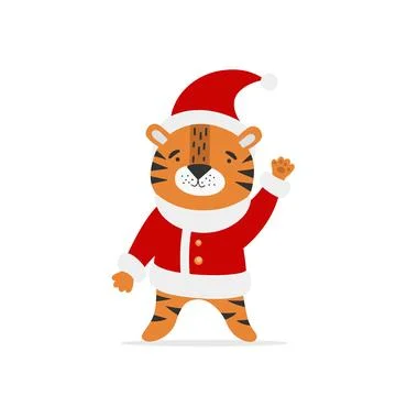 Vector cute tiger on a white background. New Year 2022 symbol. Funny tiger cub Stock Illustration