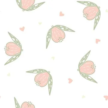 Vector Cute Tropical Fruit Guava with Hearts in pastel colors seamless pattern Stock Illustration