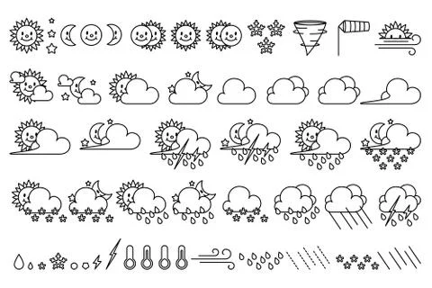 Vector cute weather icons Set Stock Illustration