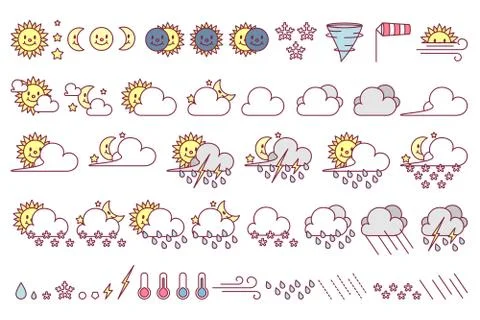 Vector cute weather icons Set Stock Illustration