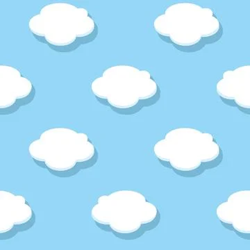 Vector Cute White Clouds on Blue Sky seamless pattern background. Perfect for Stock Illustration