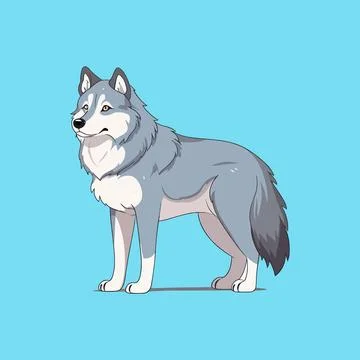 Vector cute wolf in flat cartoon style Stock Illustration