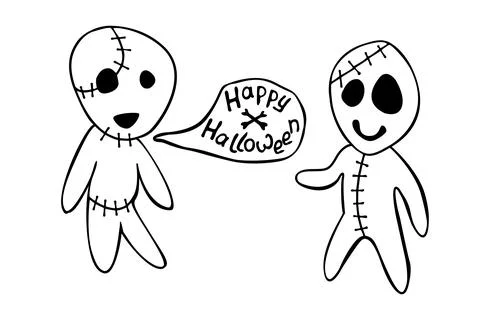 Vector cute zombies in cartoon style. Happy Halloween - lettering in speech b Stock Illustration