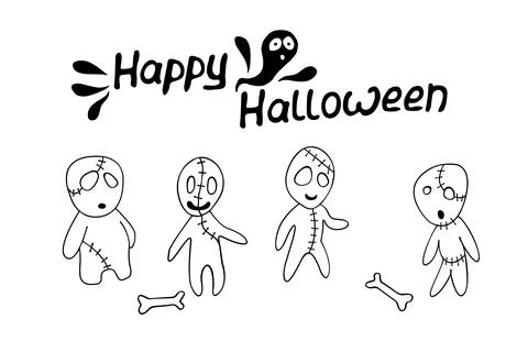 Vector cute zombies in cartoon style. Outline doodle illustration isolated on 스톡 일러스트