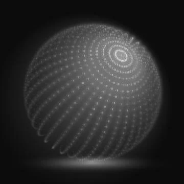 Vector cyber sphere. Grayscale big data sphere with binary numbers strings. I Stockillustratie