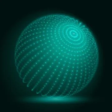 Vector cyber sphere. Green big data sphere with binary numbers strings. Infor Stockillustratie