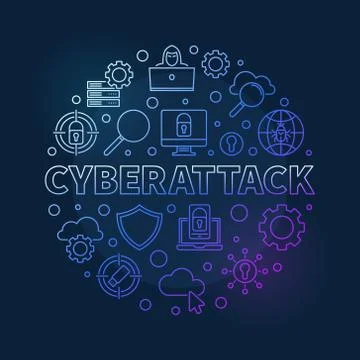 Vector Cyberattack round concept linear colorful illustration Stock Illustration
