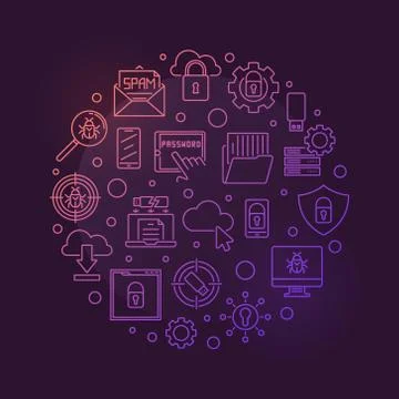 Vector Cybersecurity round colorful outline illustration Stock Illustration