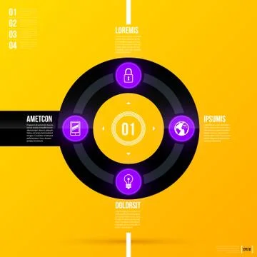 Vector cycle template with four options on bright yellow background. EPS10 Stock Illustration