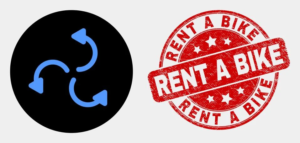 Vector Cyclone Arrows Icon and Scratched Rent a Bike Watermark Stock Illustration