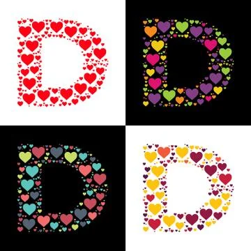 Vector D alphabet with various heart shape Stock Illustration