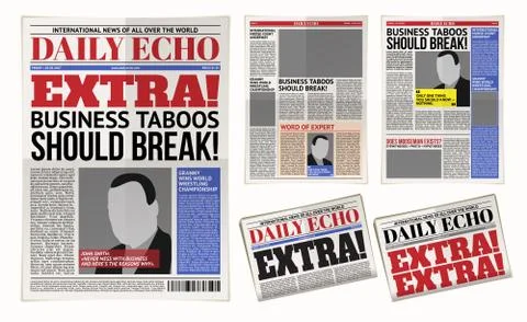 Vector daily newspaper template, tabloid, layout posting reportage Illustrazione stock