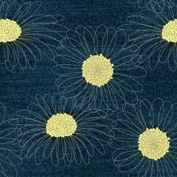 Vector Daisies seamless pattern. Denim floral wallpaper. Blue Jeans background Stockillustratie