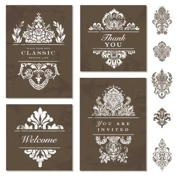 Vector damask invitation set Иллюстрация