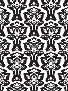 Vector damask seamless floral pattern black and white background Stock Illustration