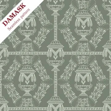 Vector Damask seamless ornament for wallpaper or fabric Illustrazione stock