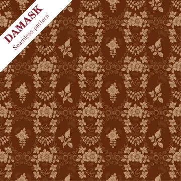 Vector Damask seamless ornament with wild rose motif Stock Illustration