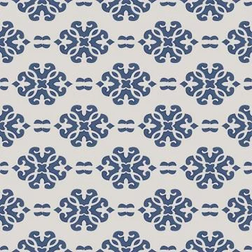 Vector damask seamless pattern background curve cross blue crest Stock Illustration