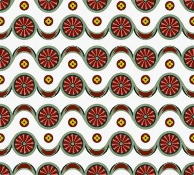 Vector damask seamless pattern background round curve cross flower ribbon Illustrazione stock