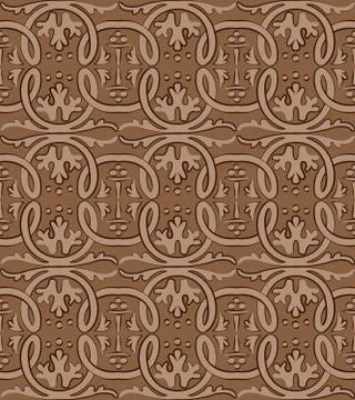 Vector damask seamless pattern background brown round spiral curve cross fram Stock Illustration