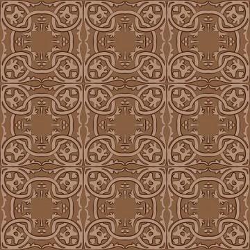 Vector damask seamless pattern background brown round spiral curve cross squa Stock Illustration
