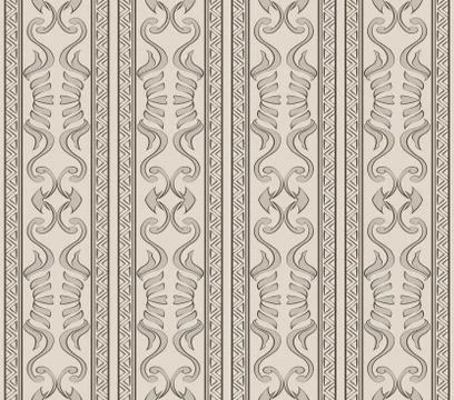 Vector damask seamless pattern background aboriginal curve spiral cross trian Stock Illustration