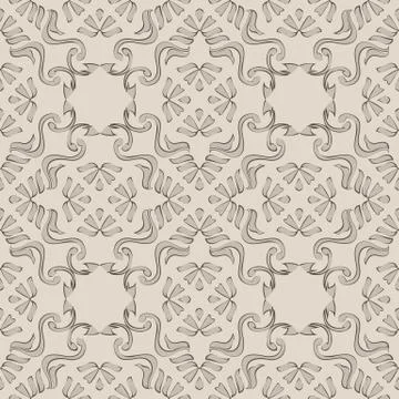 Vector damask seamless pattern background aboriginal curve spiral vortex cros Stock Illustration