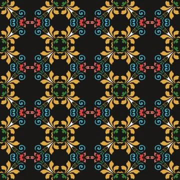 Vector damask seamless pattern background colorful spiral curve vortex cross  Illustrazione stock