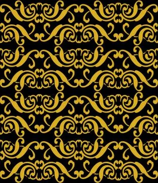 Vector damask seamless pattern background gold spiral vortex cross frame cres Stock Illustration