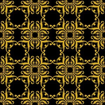Vector damask seamless pattern background gold curve square spiral vortex cro Stock Illustration