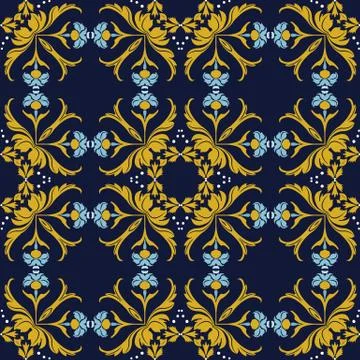 Vector damask seamless pattern background round curve cross dot line gold lea Stockillustratie