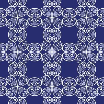 Vector damask seamless pattern background round spiral curve vortex square cr Stock Illustration