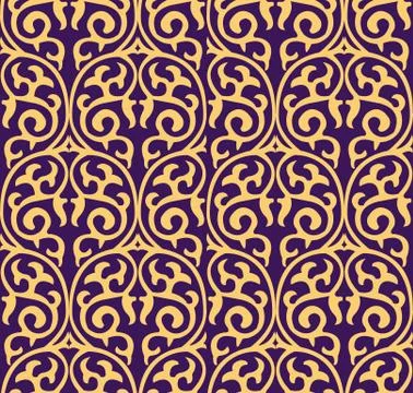 Vector damask seamless pattern background round curve spiral cross frame natu Stock Illustration