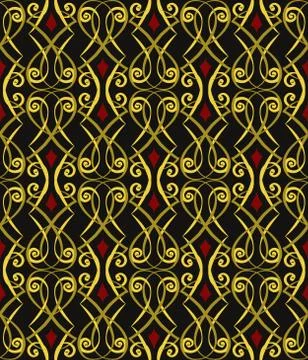 Vector damask seamless pattern background round spiral vortex curve cross gol Stock Illustration