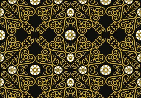 Vector damask seamless pattern background check spiral curve square cross gol Stock Illustration