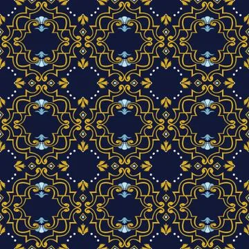 Vector damask seamless pattern background spiral curve cross vortex gold fram Stock Illustration