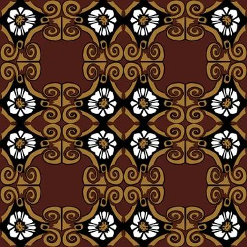 Vector damask seamless pattern background retro brown square spiral curve cro Stock Illustration