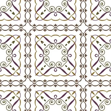 Vector damask seamless pattern background curve oval square spiral vortex cro Stock Illustration