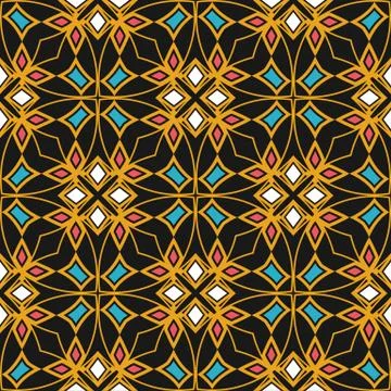 Vector damask seamless pattern background curve square cross gold frame line  Illustrazione stock