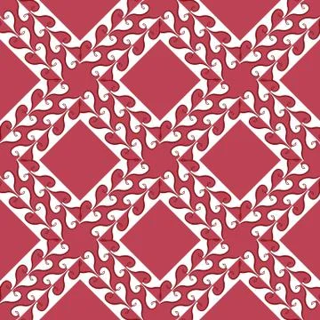 Vector damask seamless pattern background red love spiral curve check cross h Stock Illustration