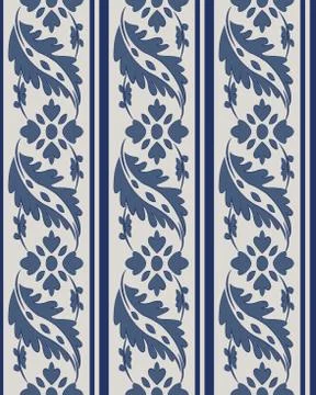 Vector damask seamless pattern background blue curve spiral cross frame leaf  イラスト素材