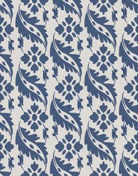 Vector damask seamless pattern background blue curve spiral cross frame leaf  Stock Illustration