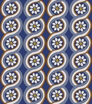 Vector damask seamless pattern background round blue curve cross spiral frame 스톡 일러스트
