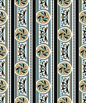 Vector damask seamless pattern background round spiral curve cross flower dot Stock Illustration