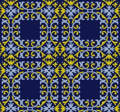 Vector damask seamless pattern background spiral curve square cross frame cha Stock Illustration