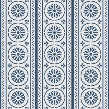 Vector damask seamless pattern background blue round curve cross frame line f Illustrazione stock