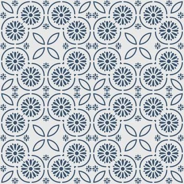 Vector damask seamless pattern background blue round curve cross frame dot li Stock Illustration