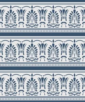 Vector damask seamless pattern background blue curve cross fan shape leaf dot Stock Illustration
